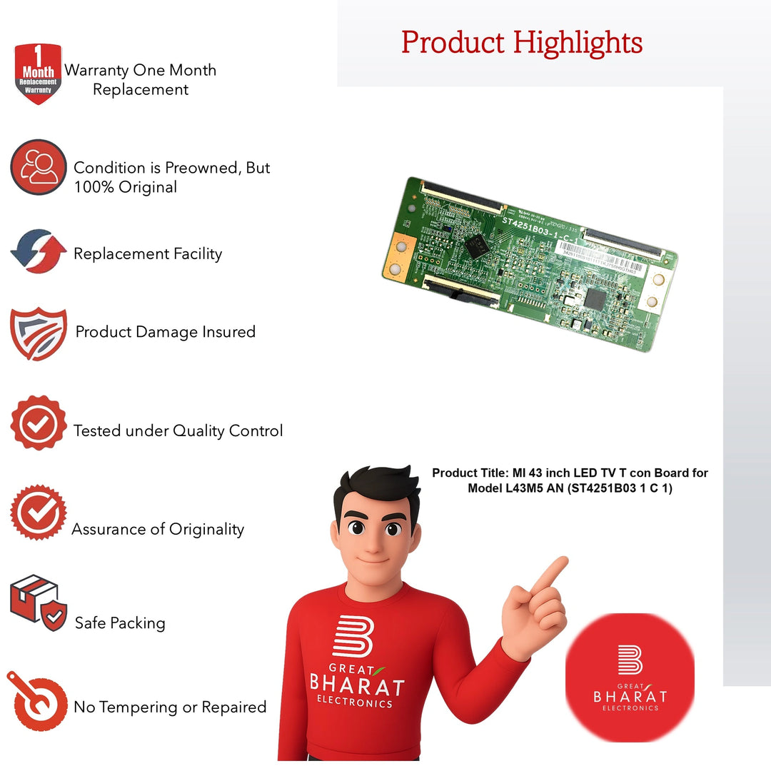 MI 43 inch LED TV T-con Board for Model L43M5-AN (ST4251B03-1-C-1) - Great Bharat Electronics