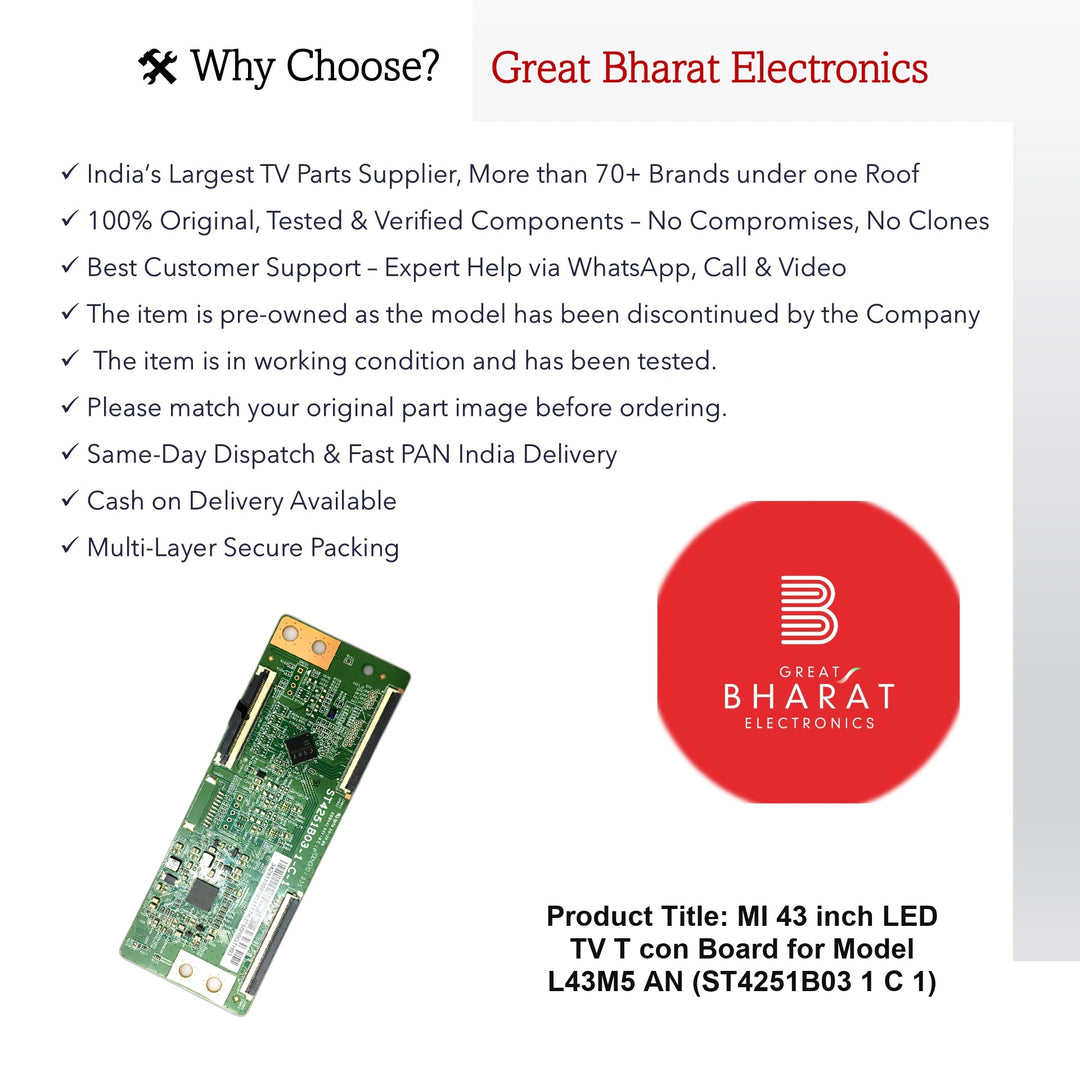 MI 43 inch LED TV T-con Board for Model L43M5-AN (ST4251B03-1-C-1) - Great Bharat Electronics