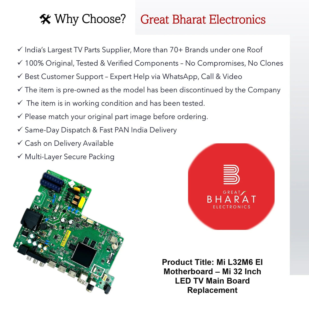Mi L32M6-EI Motherboard – Mi 32 Inch LED TV Main Board Replacement - Great Bharat Electronics