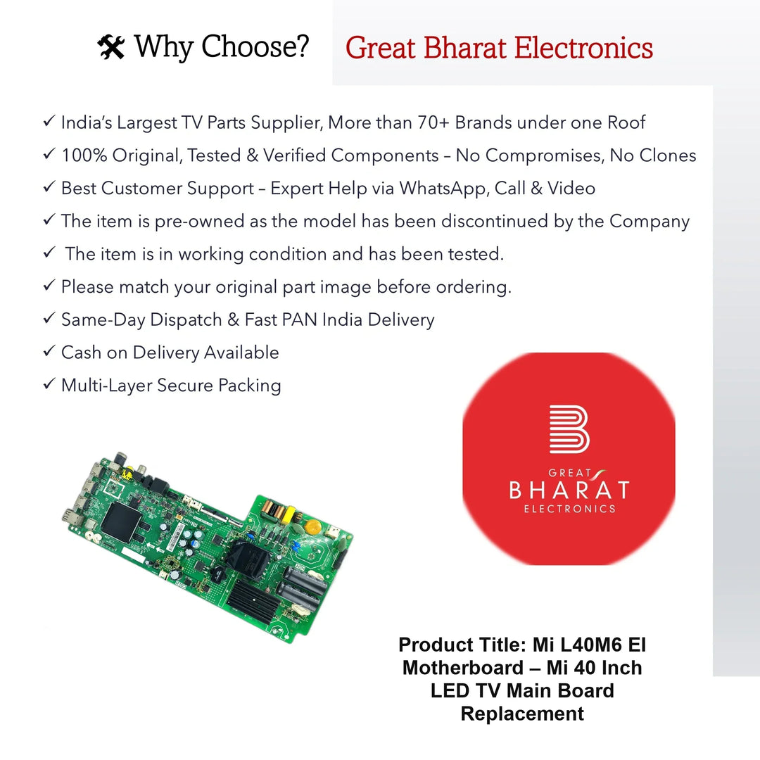Mi L40M6-EI Motherboard – Mi 40 Inch LED TV Main Board Replacement - Great Bharat Electronics