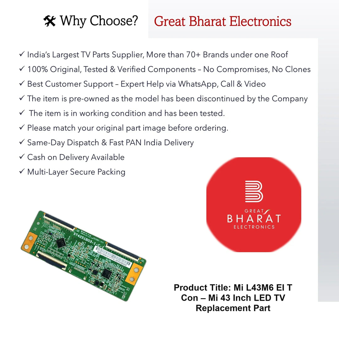 Mi L43M6-EI T-Con Board – Mi 43 Inch LED TV Replacement Part - Great Bharat Electronics