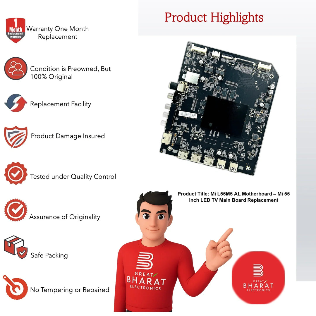Mi L55M5-AL Motherboard – Mi 55 Inch LED TV Main Board Replacement - Great Bharat Electronics