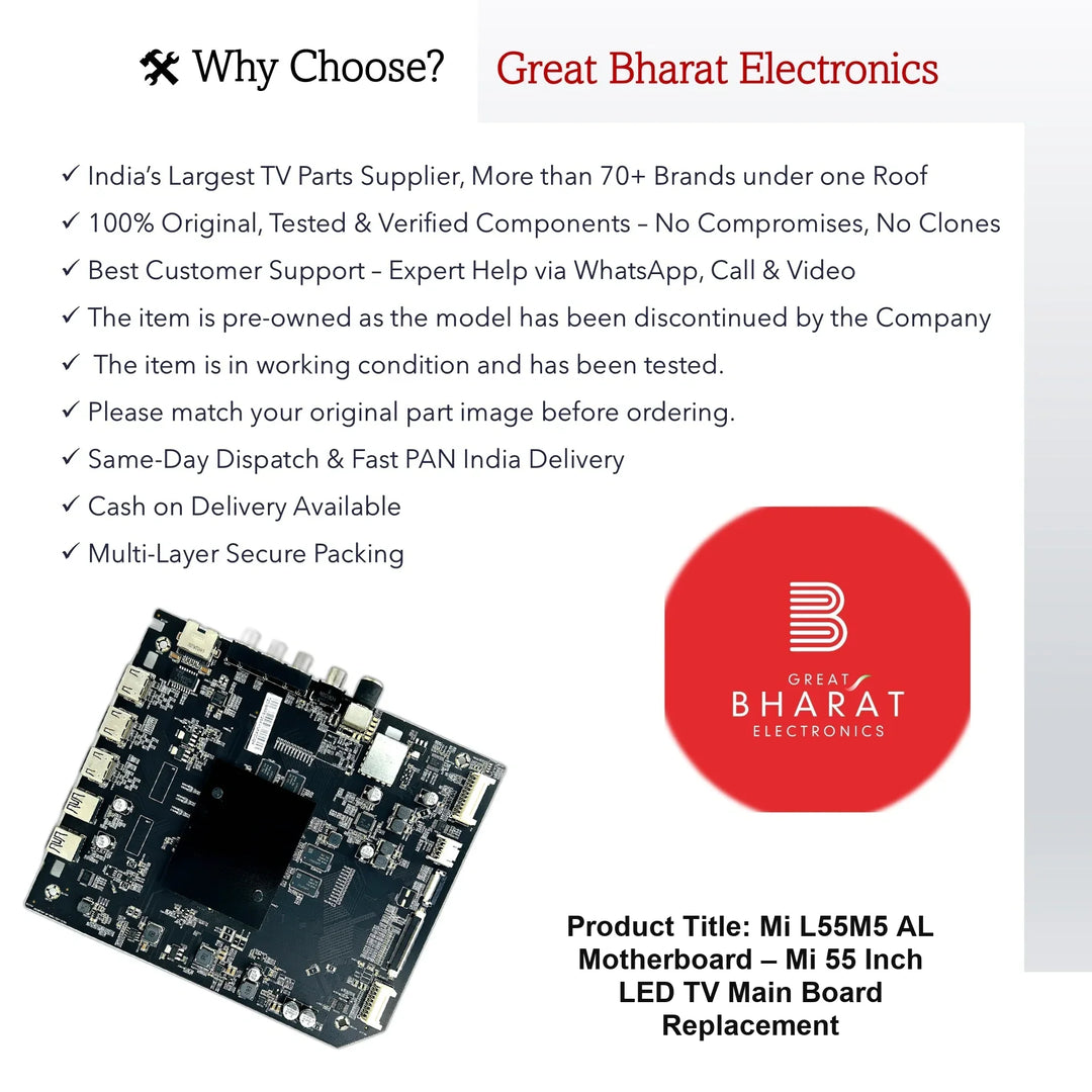 Mi L55M5-AL Motherboard – Mi 55 Inch LED TV Main Board Replacement - Great Bharat Electronics