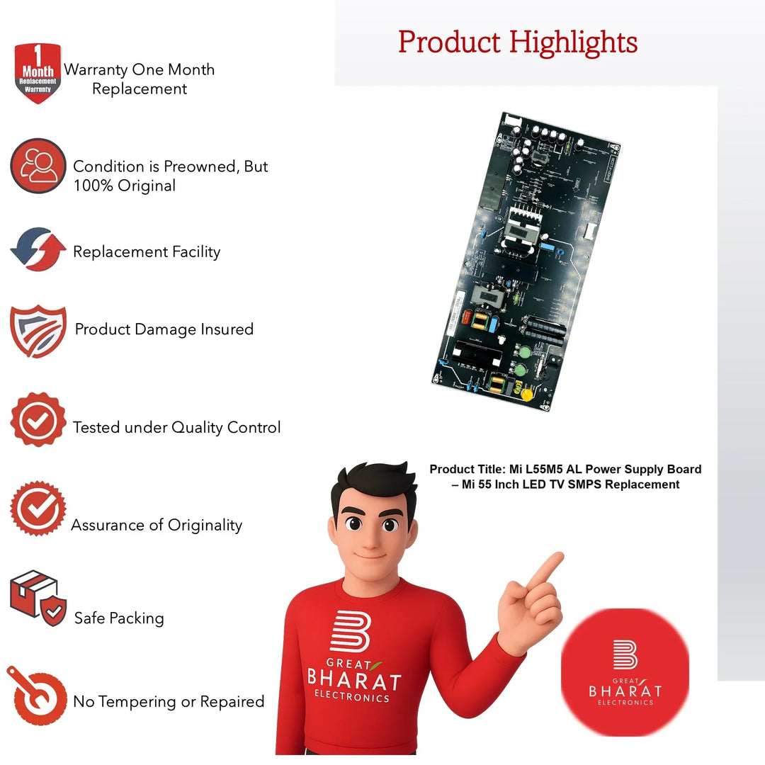 Mi L55M5-AL Power Supply Board – Mi 55 Inch LED TV SMPS Replacement - Great Bharat Electronics