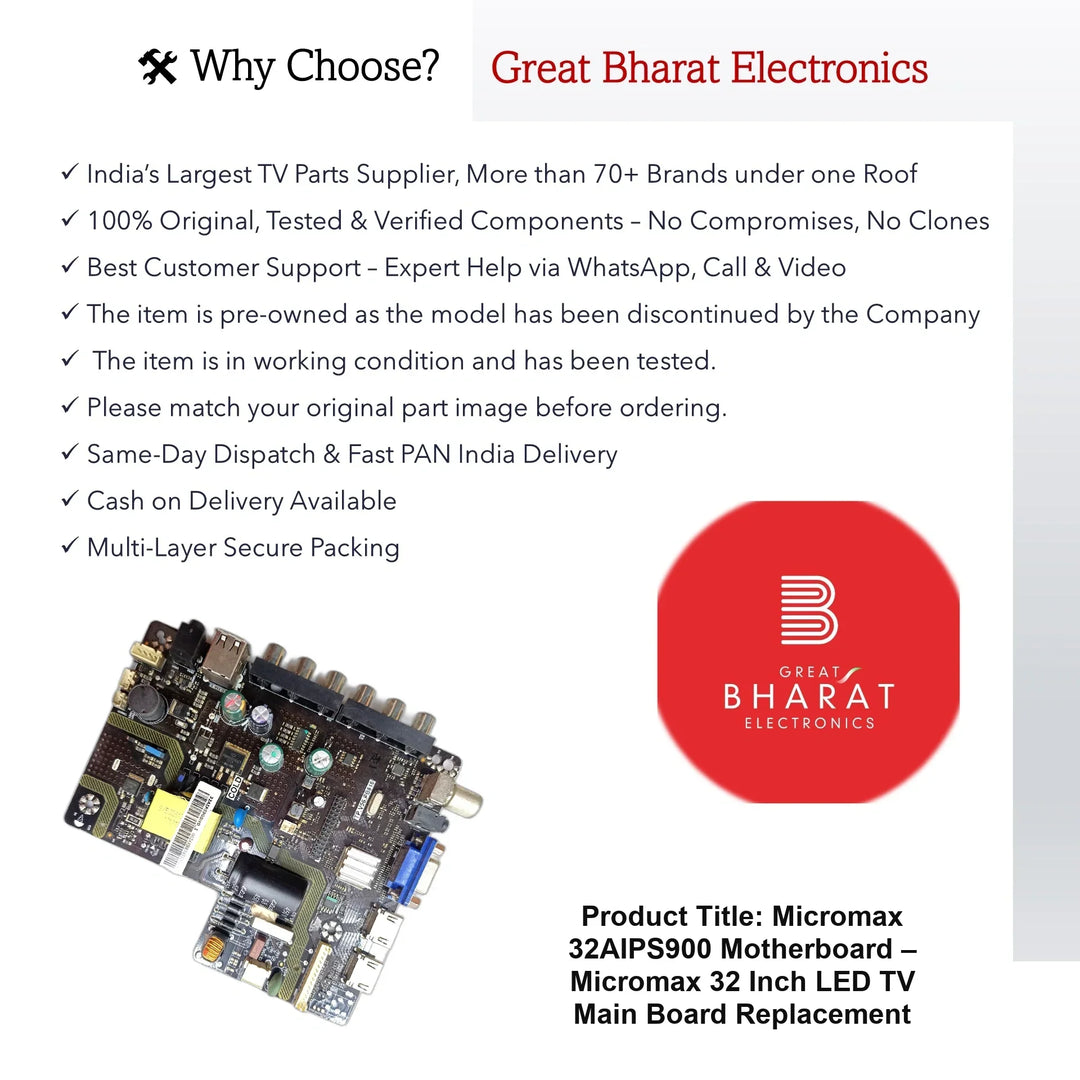 Micromax 32AIPS900 Motherboard – Micromax 32 Inch LED TV Main Board Replacement - Great Bharat Electronics