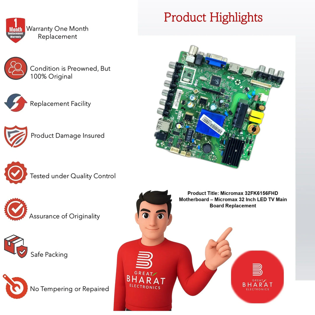 Micromax 32FK6156FHD Motherboard – Micromax 32 Inch LED TV Main Board Replacement - Great Bharat Electronics
