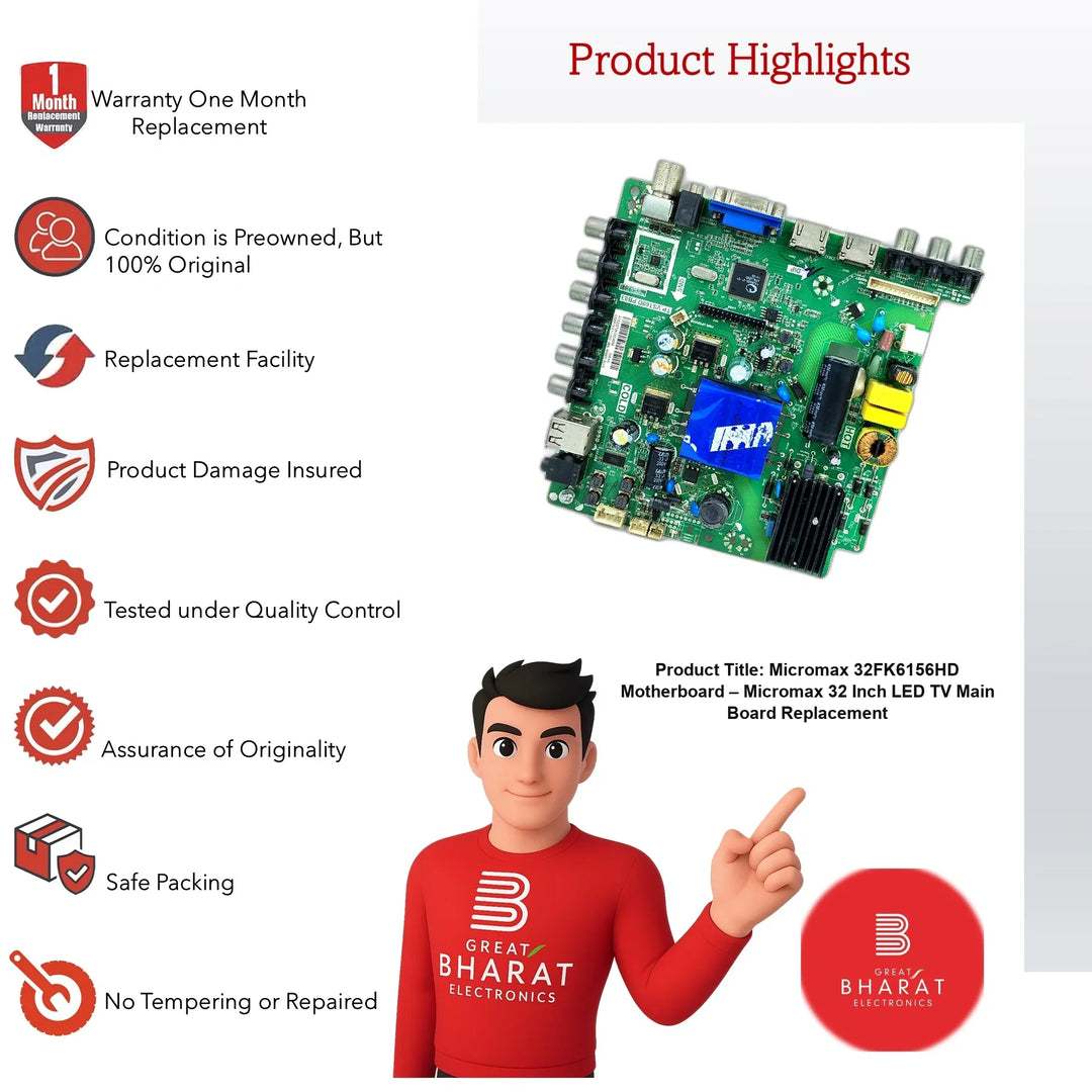 Micromax 32FK6156HD Motherboard – Micromax 32 Inch LED TV Main Board Replacement - Great Bharat Electronics