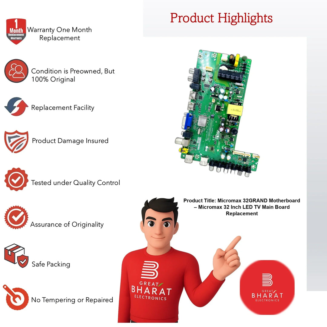 Micromax 32GRAND Motherboard – Micromax 32 Inch LED TV Main Board Replacement - Great Bharat Electronics