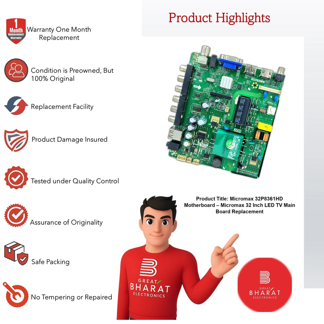 Micromax 32P8361HD Motherboard – Micromax 32 Inch LED TV Main Board Replacement - Great Bharat Electronics