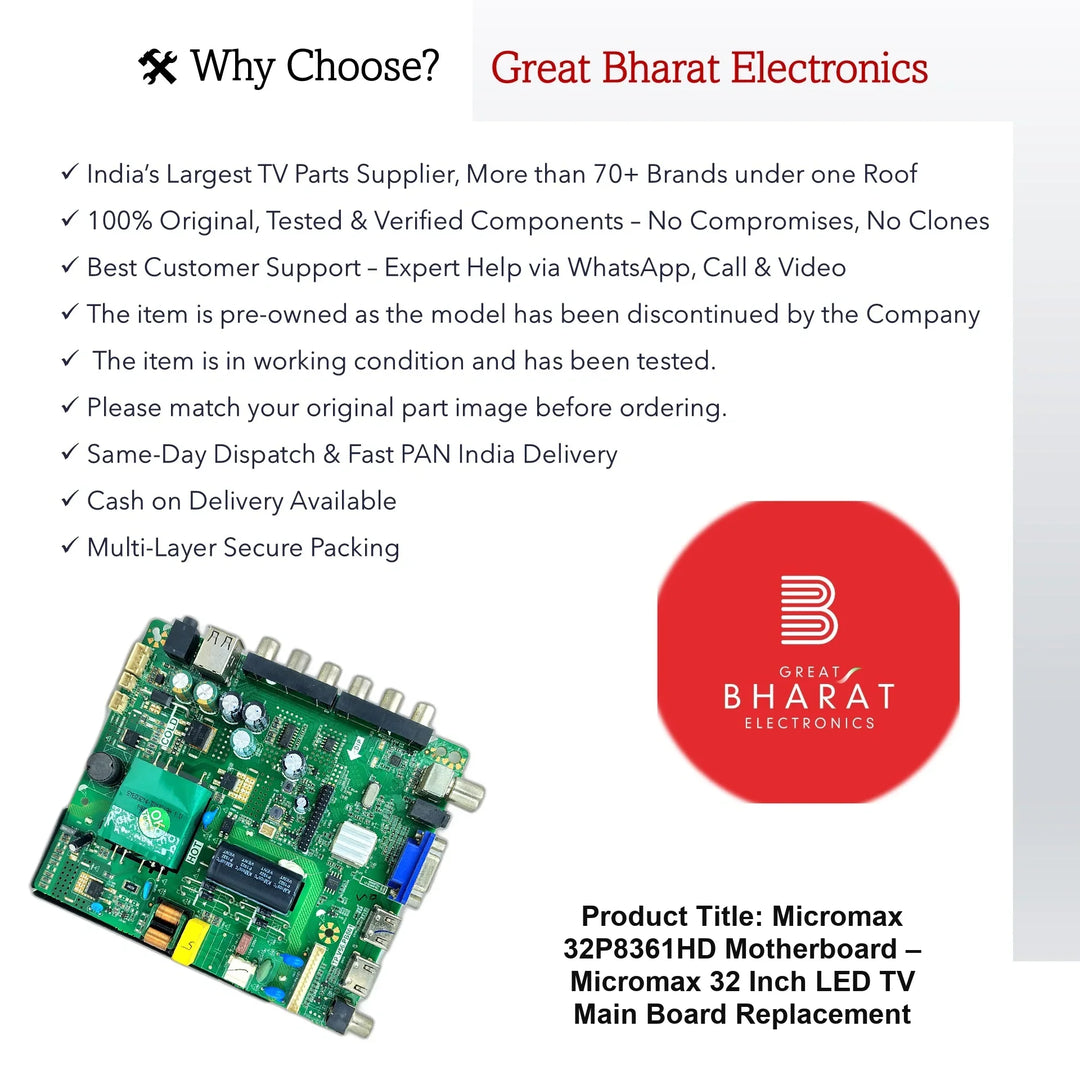 Micromax 32P8361HD Motherboard – Micromax 32 Inch LED TV Main Board Replacement - Great Bharat Electronics