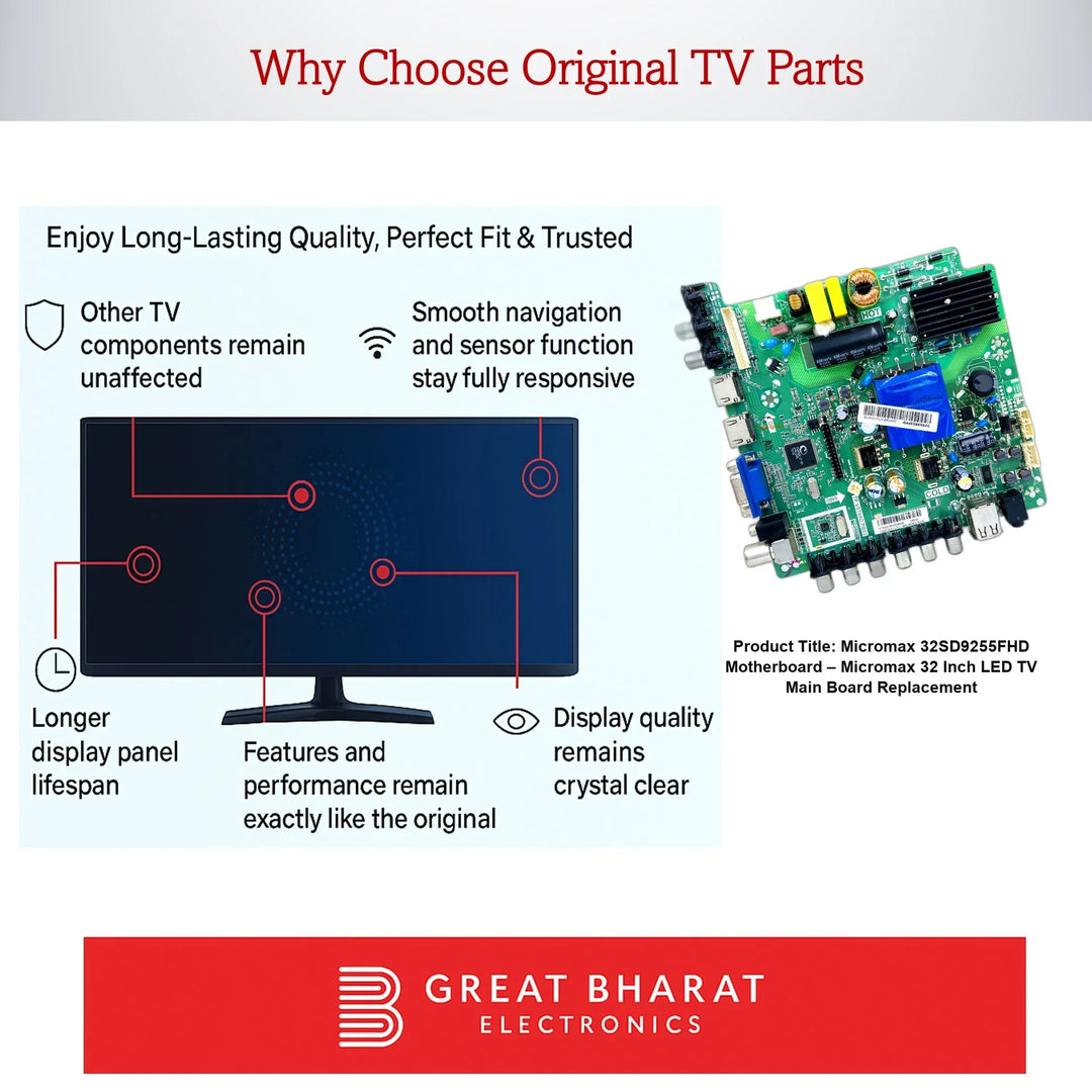 Micromax 32SD9255FHD Motherboard – Micromax 32 Inch LED TV Main Board Replacement - Great Bharat Electronics