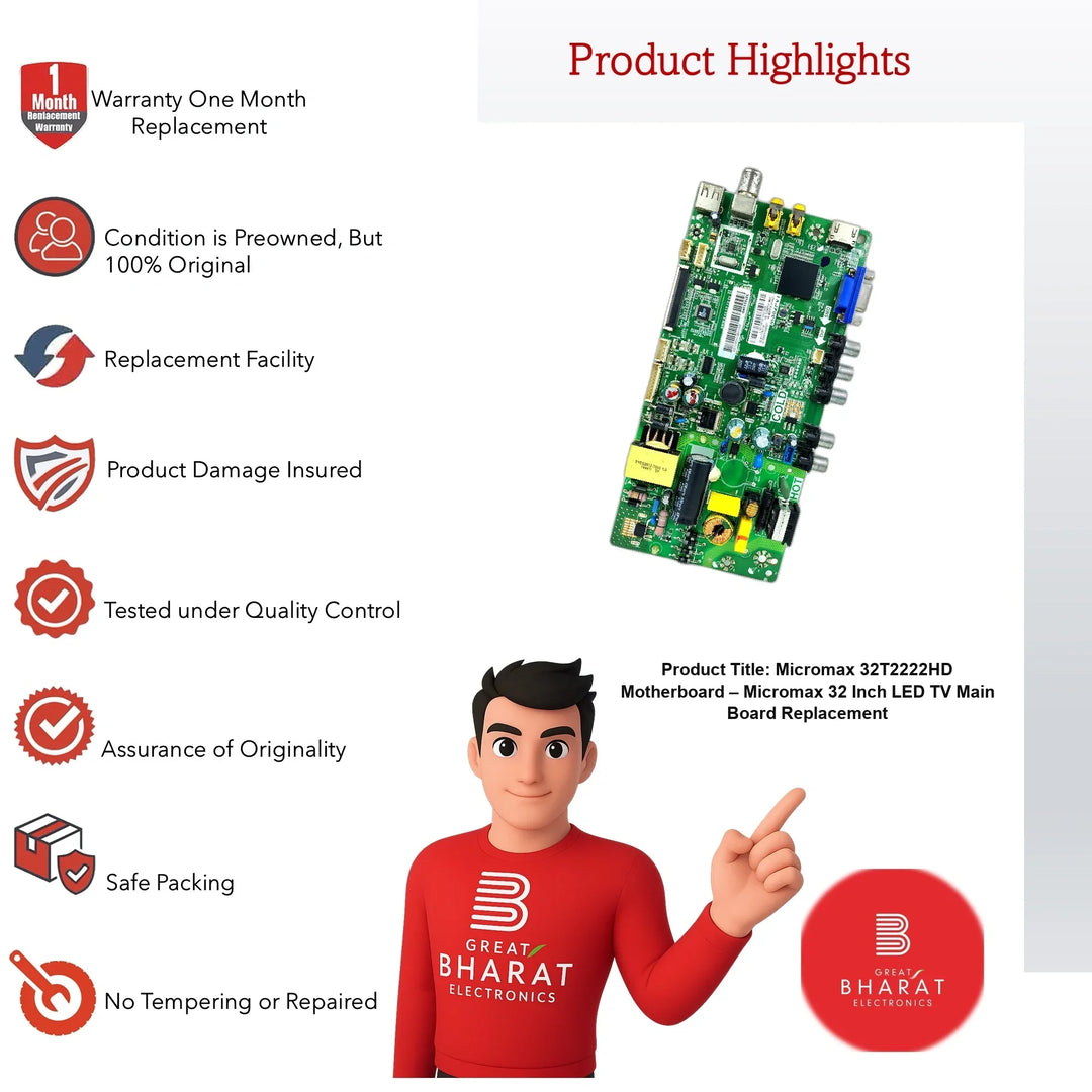 Micromax 32T2222HD Motherboard – Micromax 32 Inch LED TV Main Board Replacement - Great Bharat Electronics