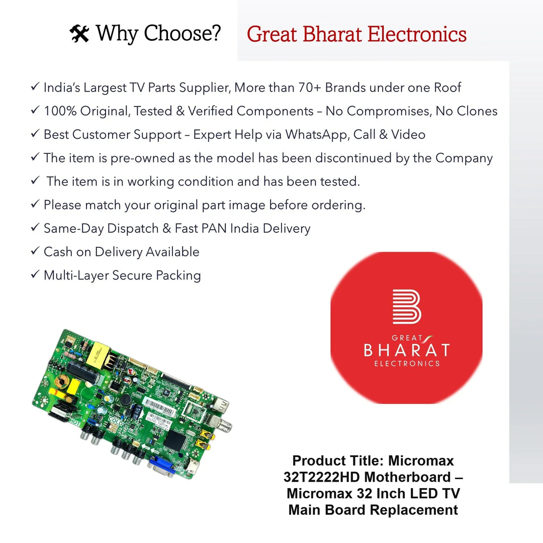 Micromax 32T2222HD Motherboard – Micromax 32 Inch LED TV Main Board Replacement - Great Bharat Electronics