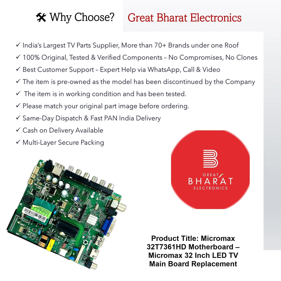 Micromax 32T7361HD Motherboard – Micromax 32 Inch LED TV Main Board Replacement - Great Bharat Electronics