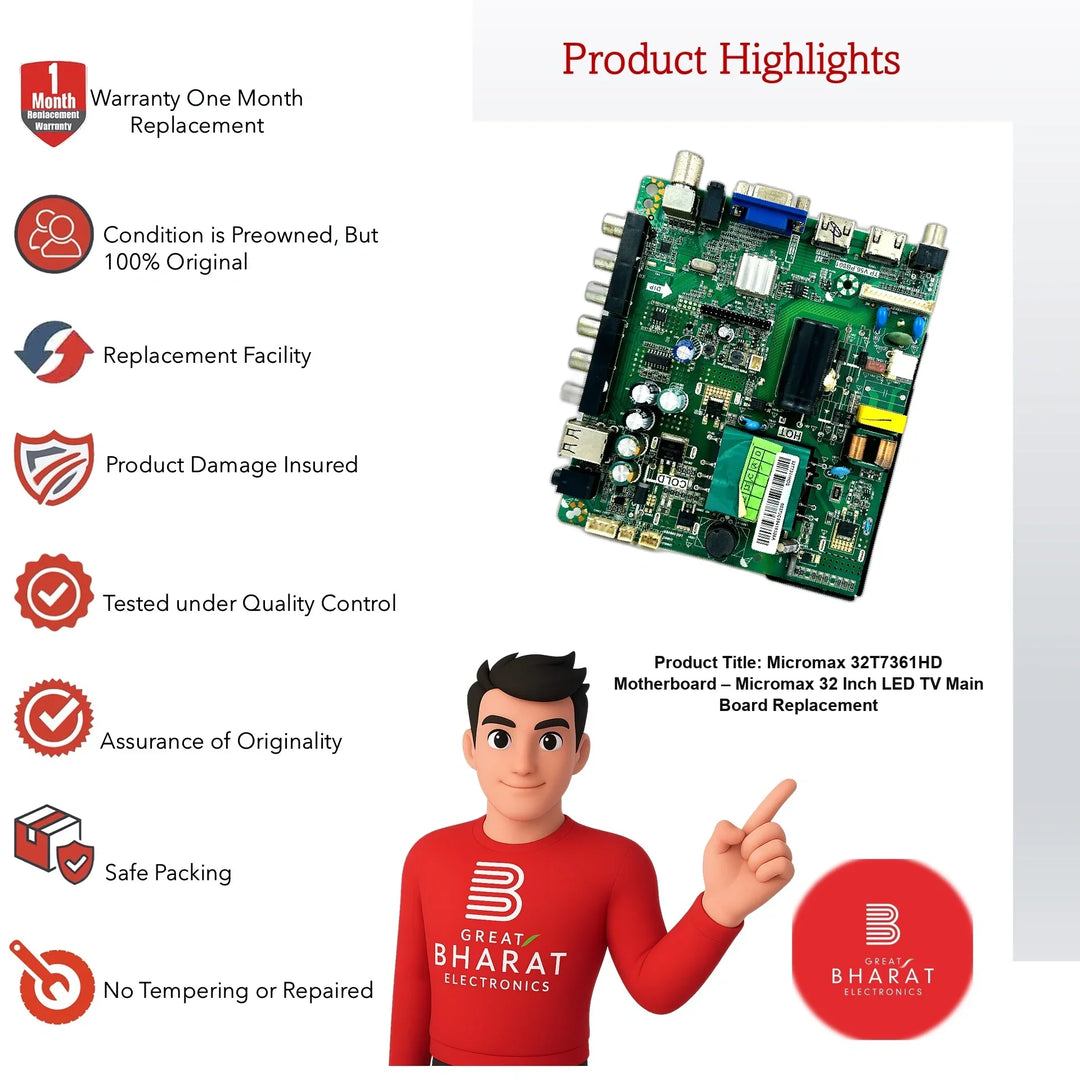 Micromax 32T7361HD Motherboard – Micromax 32 Inch LED TV Main Board Replacement - Great Bharat Electronics