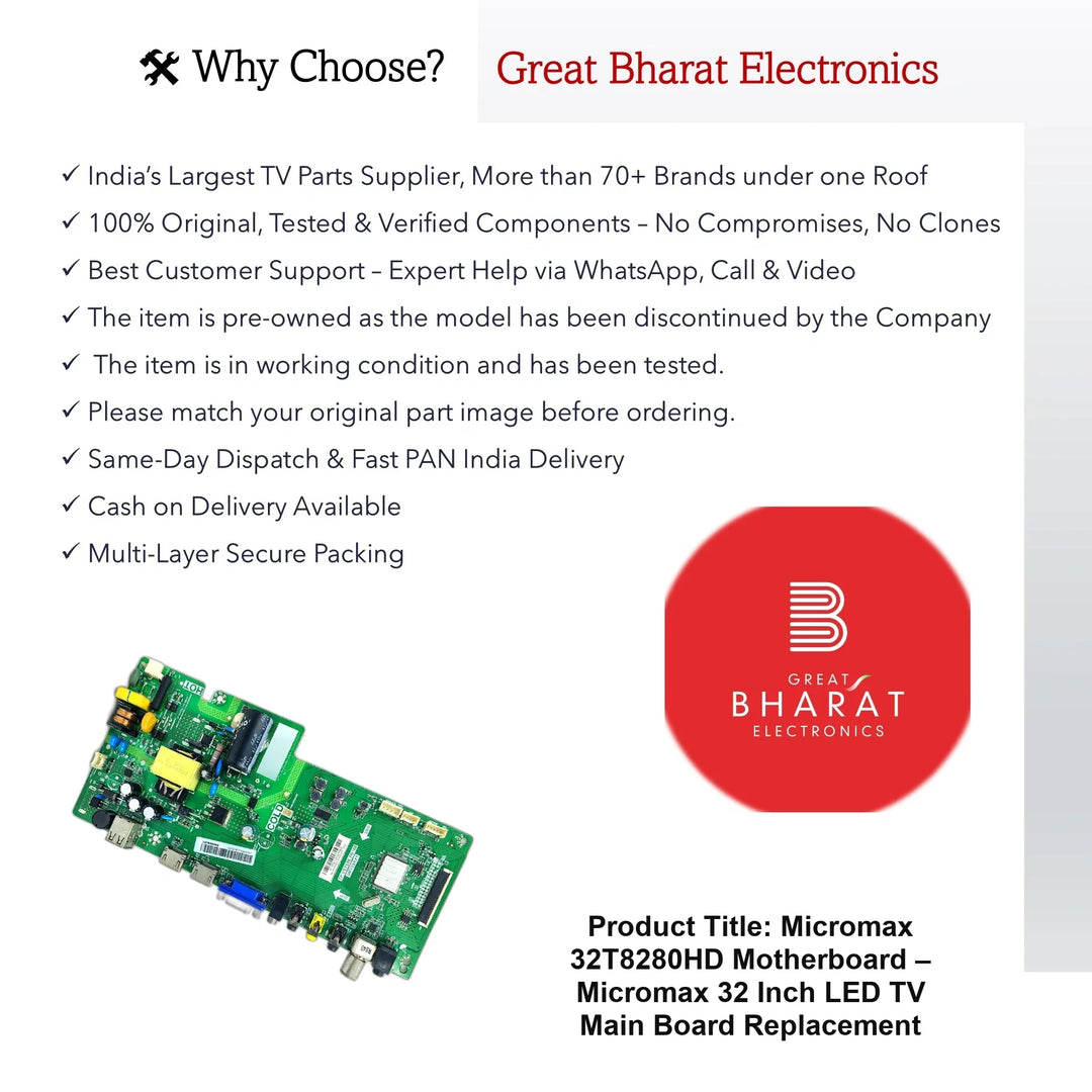 Micromax 32T8280HD Motherboard – Micromax 32 Inch LED TV Main Board Replacement - Great Bharat Electronics