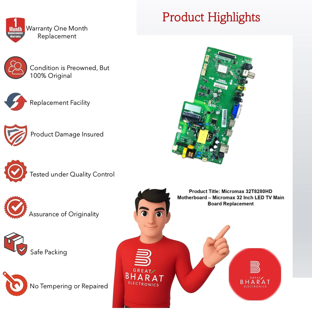 Micromax 32T8280HD Motherboard – Micromax 32 Inch LED TV Main Board Replacement - Great Bharat Electronics