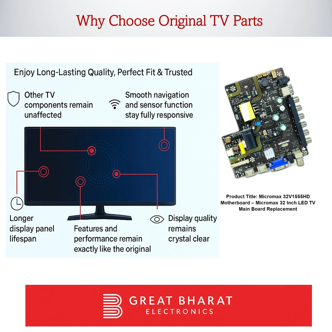 Micromax 32V1555HD Motherboard – Micromax 32 Inch LED TV Main Board Replacement - Great Bharat Electronics
