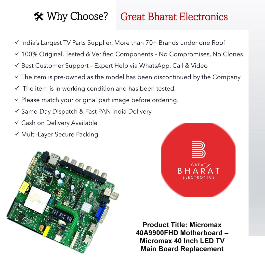 Micromax 40A9900FHD Motherboard – Micromax 40 Inch LED TV Main Board Replacement - Great Bharat Electronics
