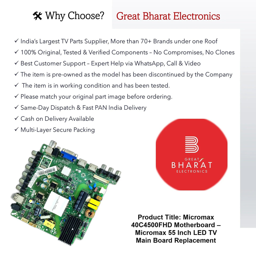Micromax 40C4500FHD Motherboard – Micromax 55 Inch LED TV Main Board Replacement - Great Bharat Electronics