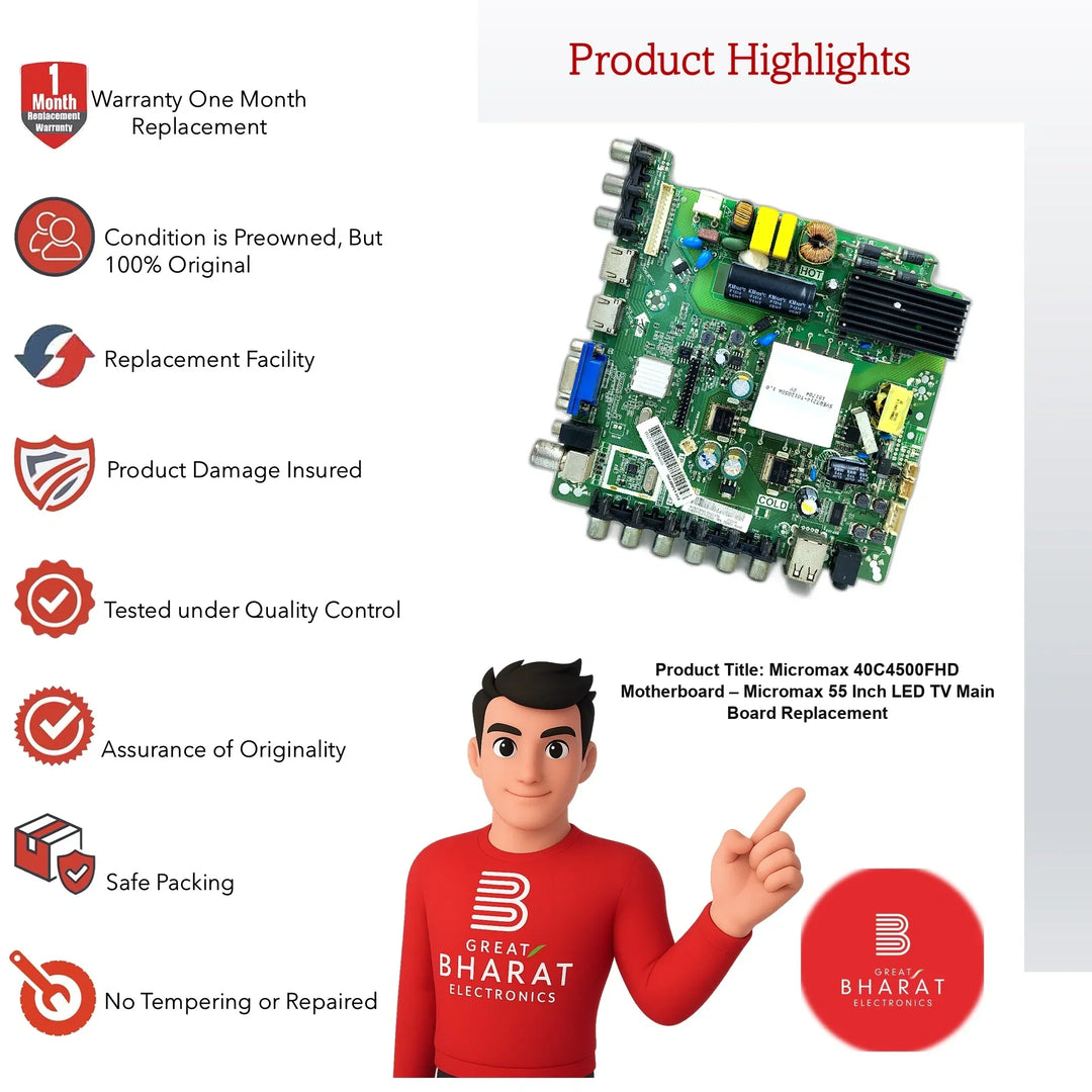 Micromax 40C4500FHD Motherboard – Micromax 55 Inch LED TV Main Board Replacement - Great Bharat Electronics