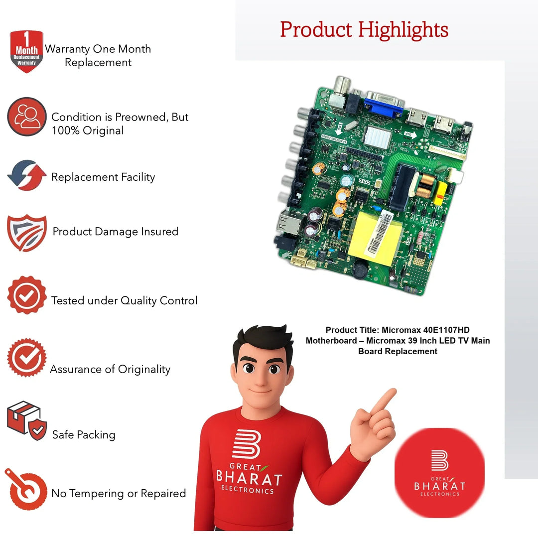 Micromax 40E1107HD Motherboard – Micromax 39 Inch LED TV Main Board Replacement - Great Bharat Electronics