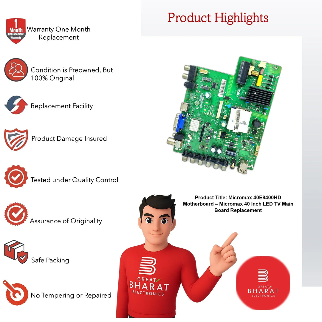Micromax 40E8400HD Motherboard – Micromax 40 Inch LED TV Main Board Replacement - Great Bharat Electronics