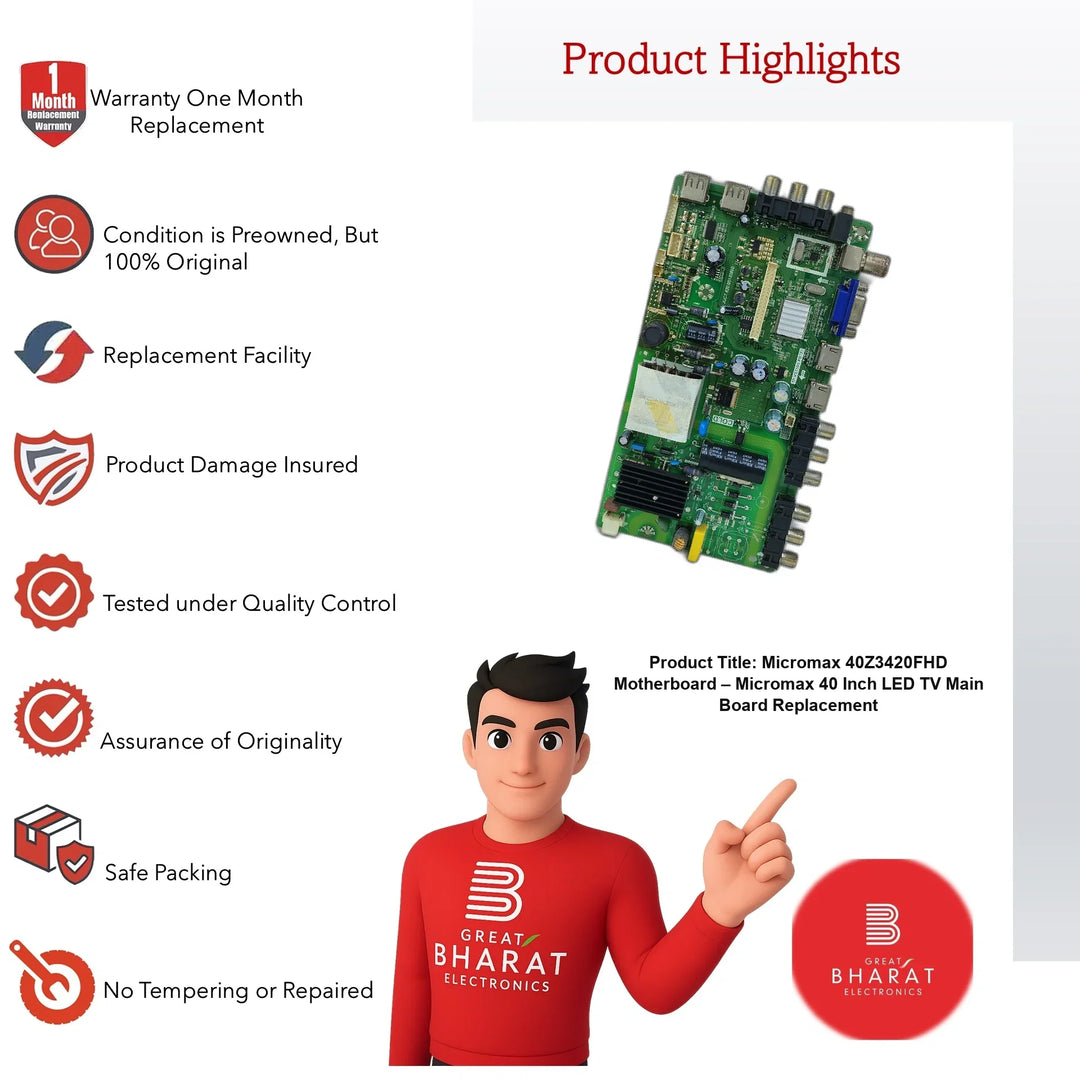 Micromax 40Z3420FHD Motherboard – Micromax 40 Inch LED TV Main Board Replacement - Great Bharat Electronics