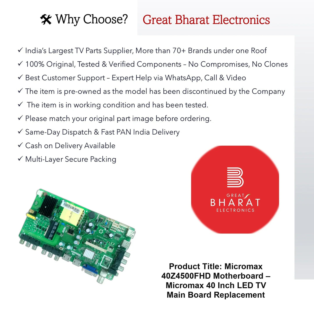 Micromax 40Z4500FHD Motherboard – Micromax 40 Inch LED TV Main Board Replacement - Great Bharat Electronics