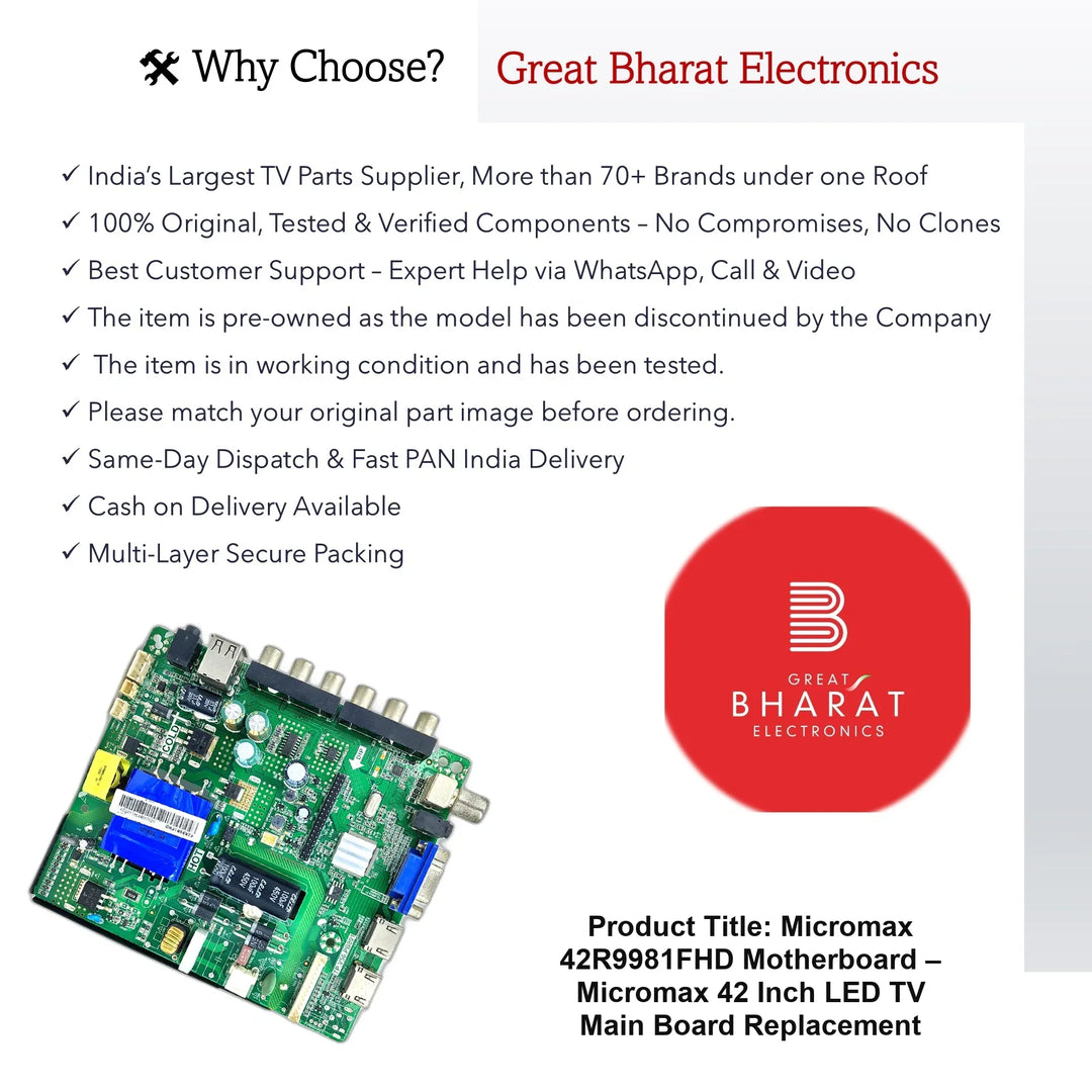 Micromax 42R9981FHD Motherboard – Micromax 42 Inch LED TV Main Board Replacement - Great Bharat Electronics