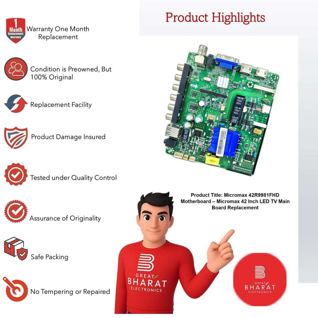 Micromax 42R9981FHD Motherboard – Micromax 42 Inch LED TV Main Board Replacement - Great Bharat Electronics