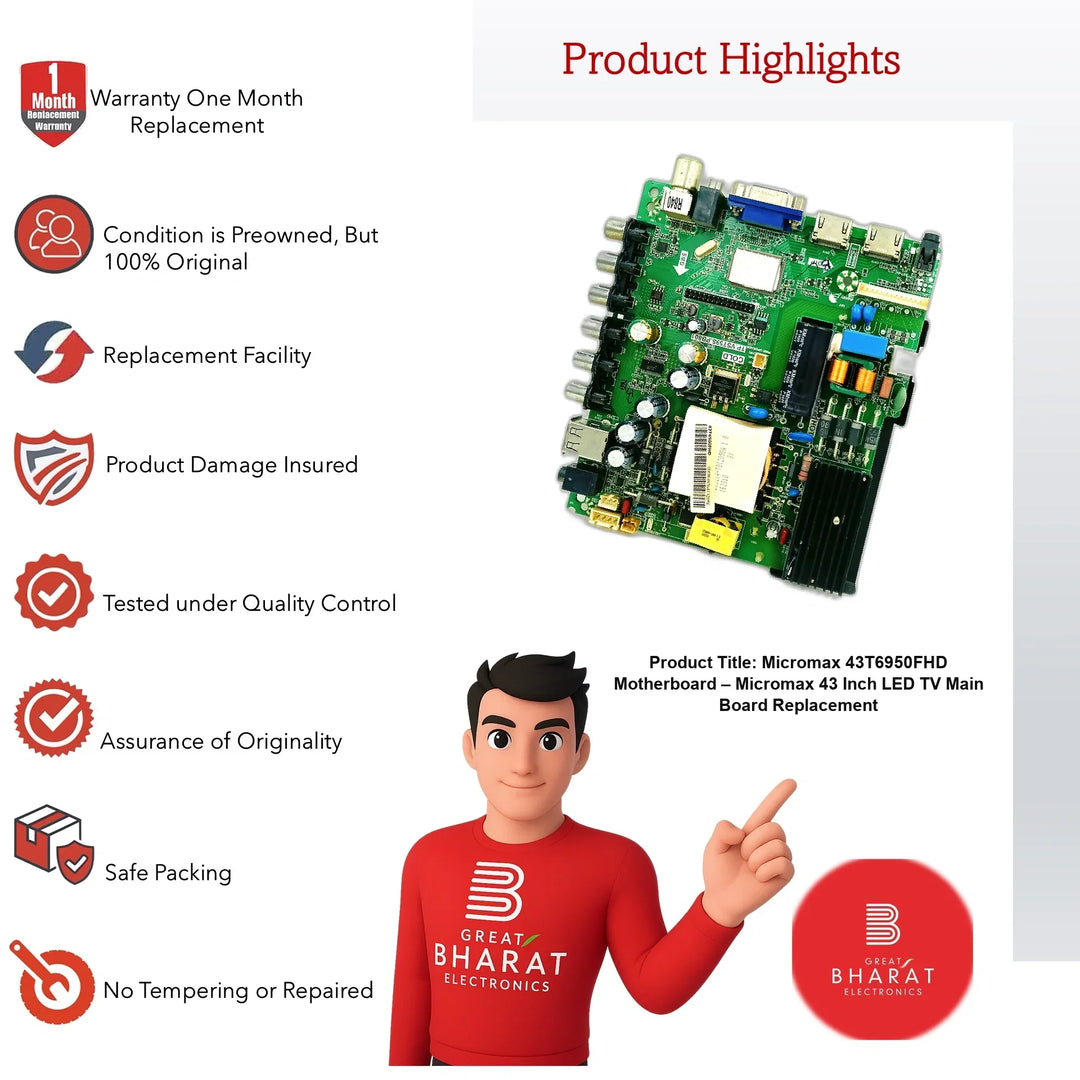Micromax 43T6950FHD Motherboard – Micromax 43 Inch LED TV Main Board Replacement - Great Bharat Electronics
