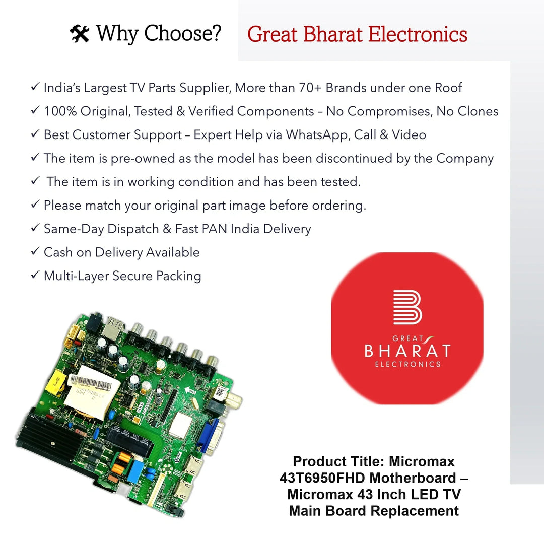 Micromax 43T6950FHD Motherboard – Micromax 43 Inch LED TV Main Board Replacement - Great Bharat Electronics