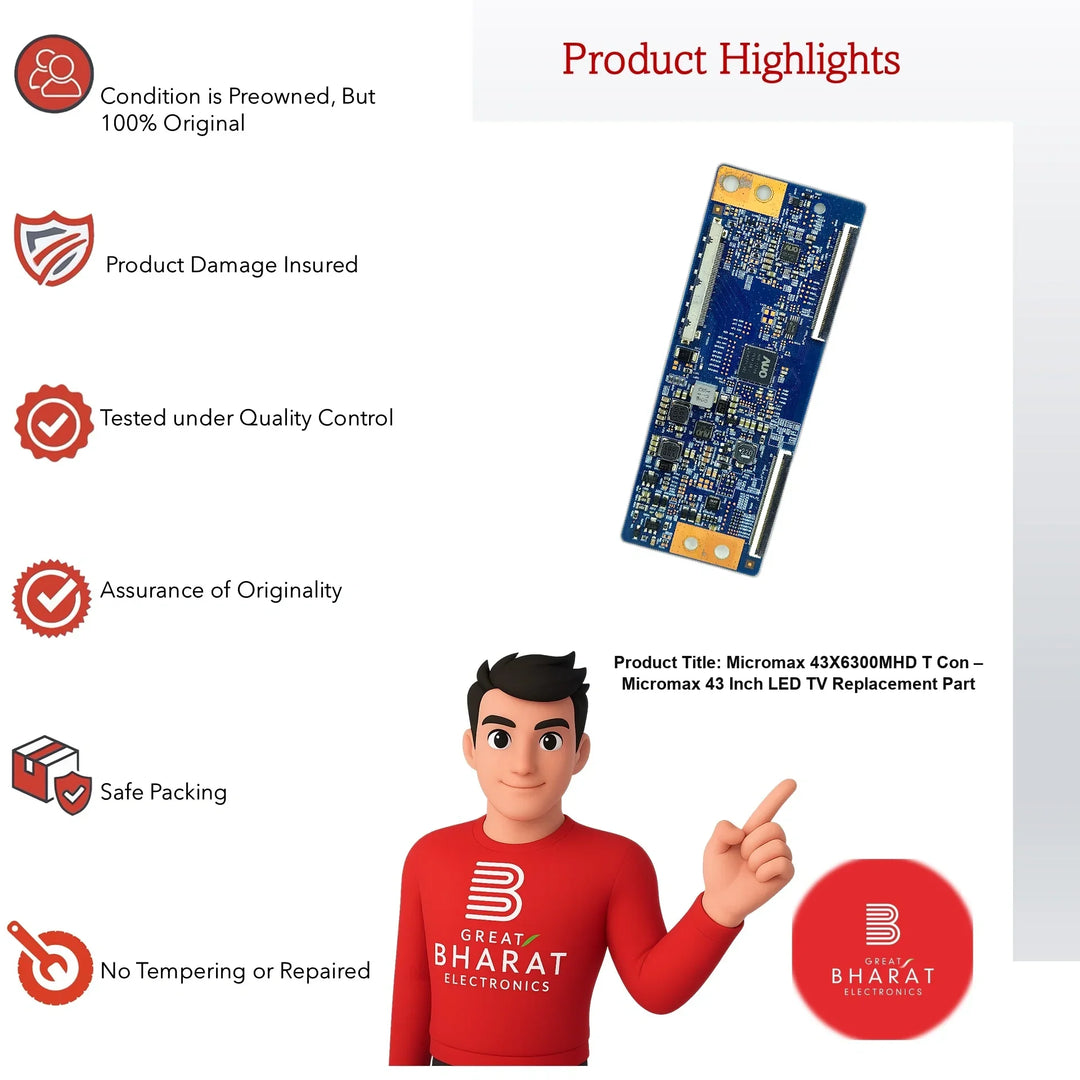 Micromax 43X6300MHD T-Con Board β Micromax 43 Inch LED TV Replacement Part - Great Bharat Electronics