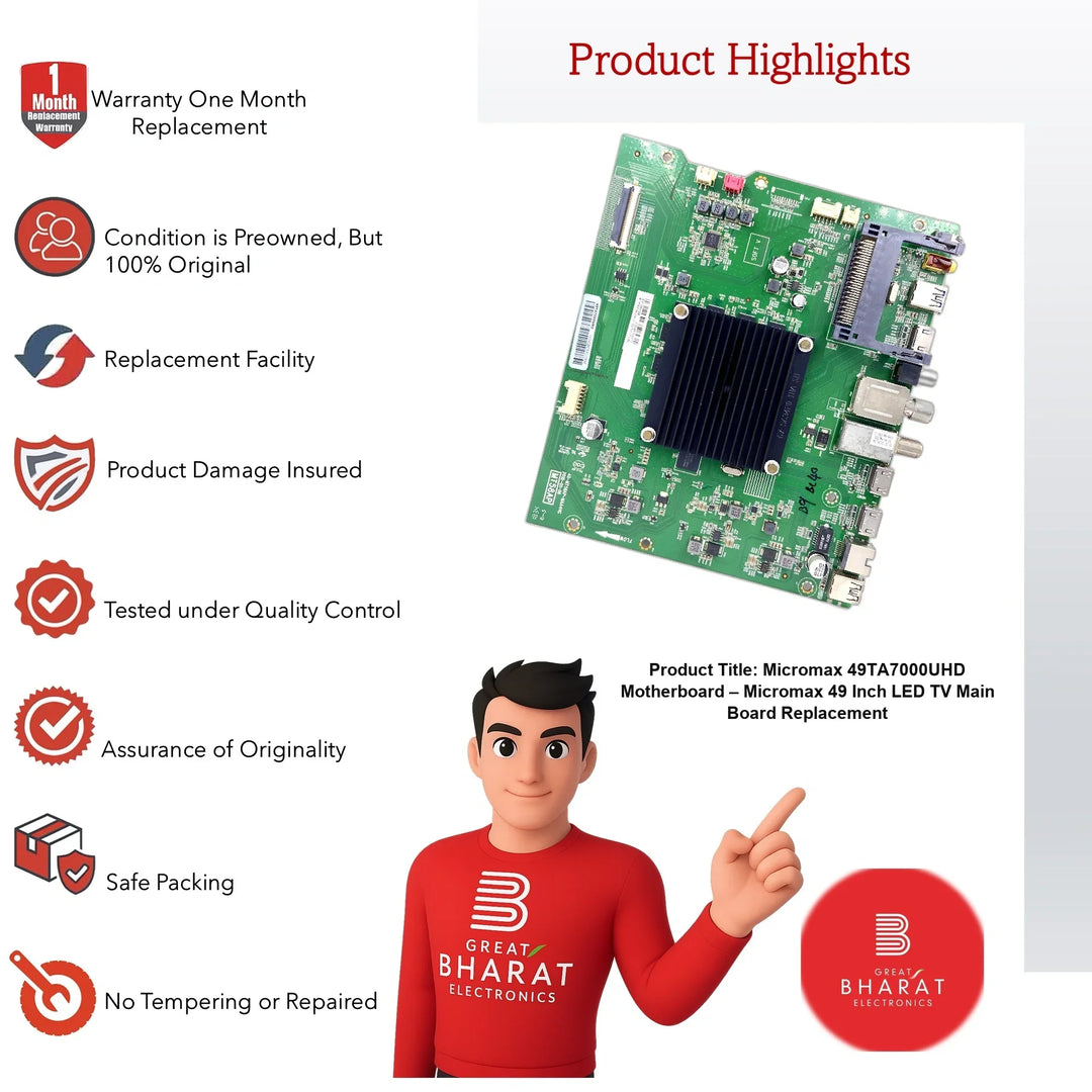 Micromax 49TA7000UHD Motherboard – Micromax 49 Inch LED TV Main Board Replacement - Great Bharat Electronics