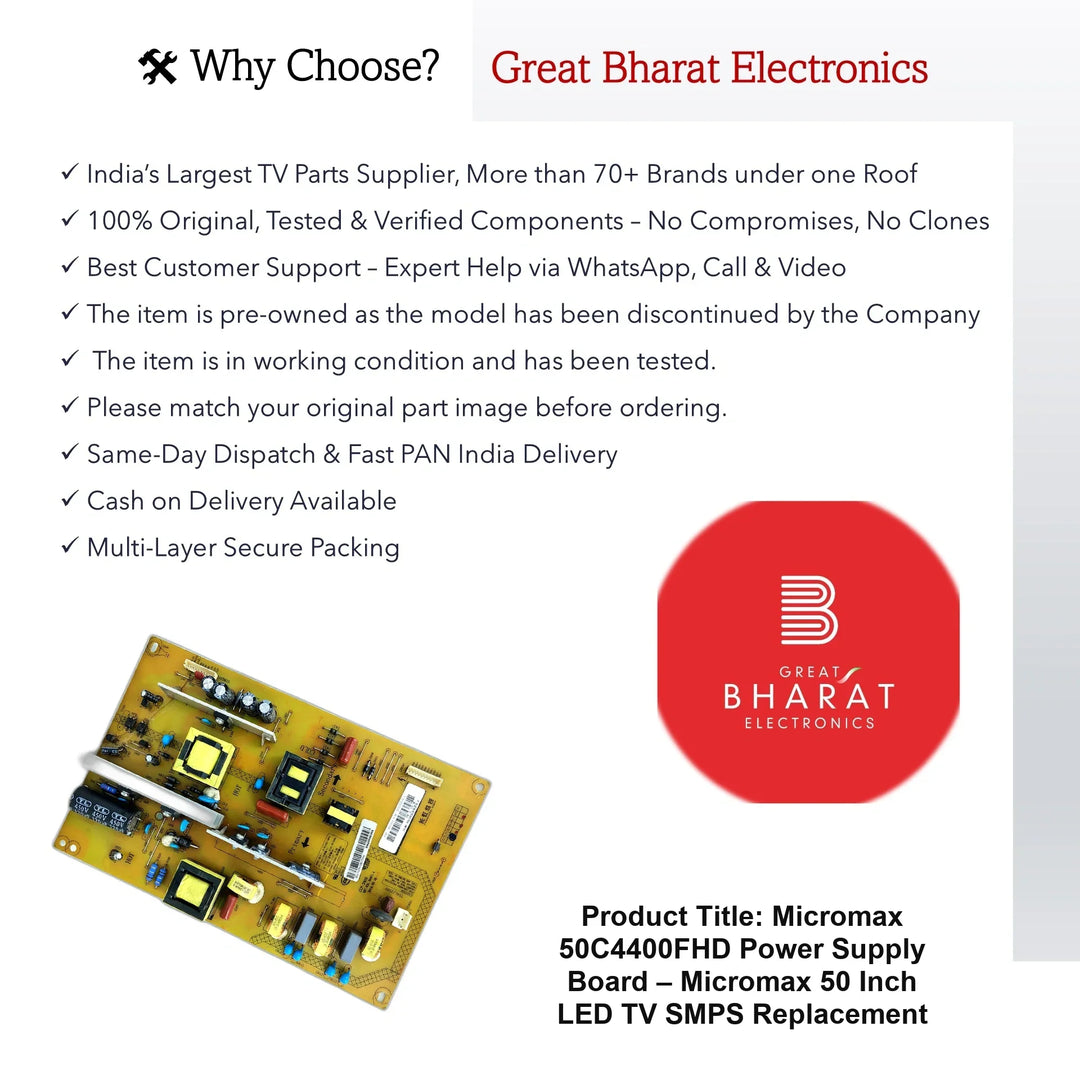 Micromax 50C4400FHD Power Supply Board – Micromax 50 Inch LED TV SMPS Replacement - Great Bharat Electronics
