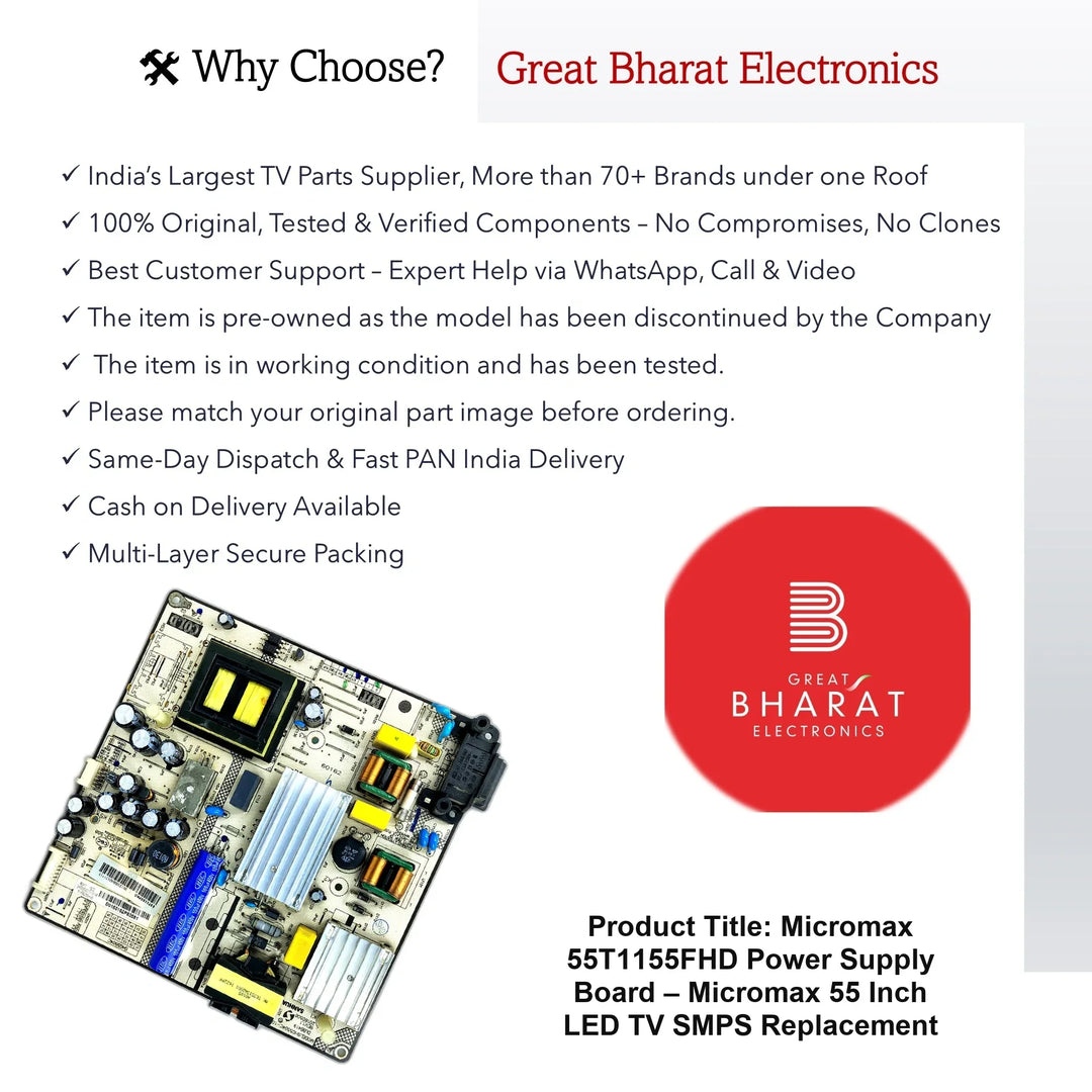 Micromax 55T1155FHD Power Supply Board – Micromax 55 Inch LED TV SMPS Replacement - Great Bharat Electronics