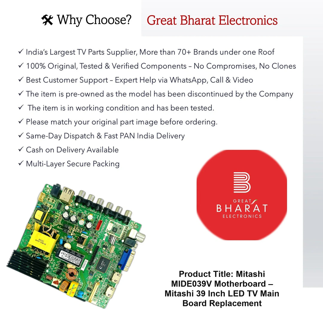Mitashi MIDE039V Motherboard – Mitashi 39 Inch LED TV Main Board Replacement - Great Bharat Electronics