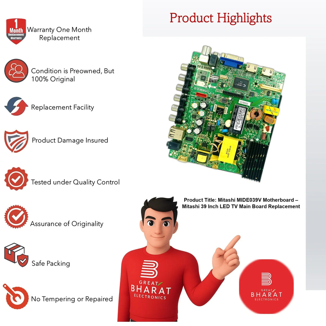 Mitashi MIDE039V Motherboard – Mitashi 39 Inch LED TV Main Board Replacement - Great Bharat Electronics