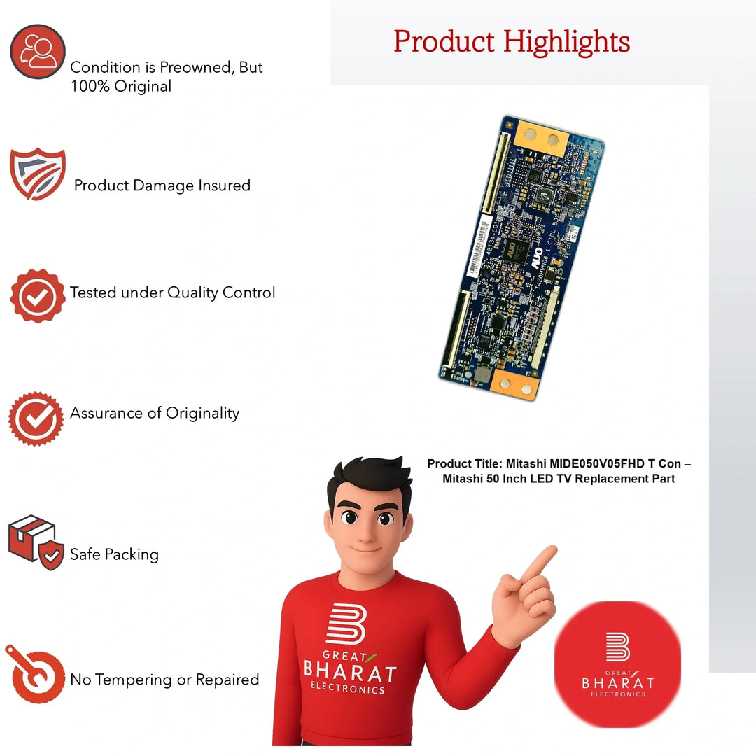 Mitashi MIDE050V05FHD T-Con Board – Mitashi 50 Inch LED TV Replacement Part - Great Bharat Electronics