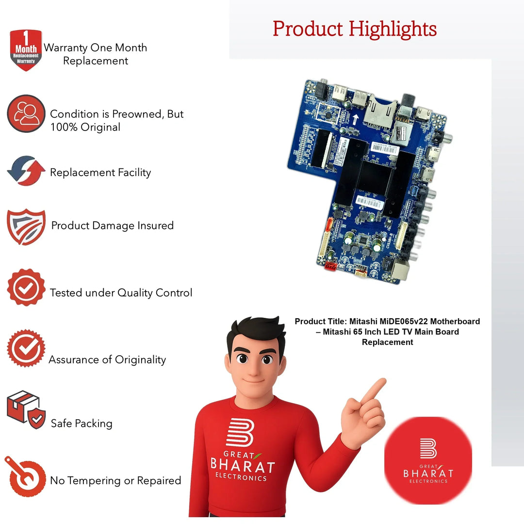 Mitashi MiDE065v22 Motherboard – Mitashi 65 Inch LED TV Main Board Replacement - Great Bharat Electronics