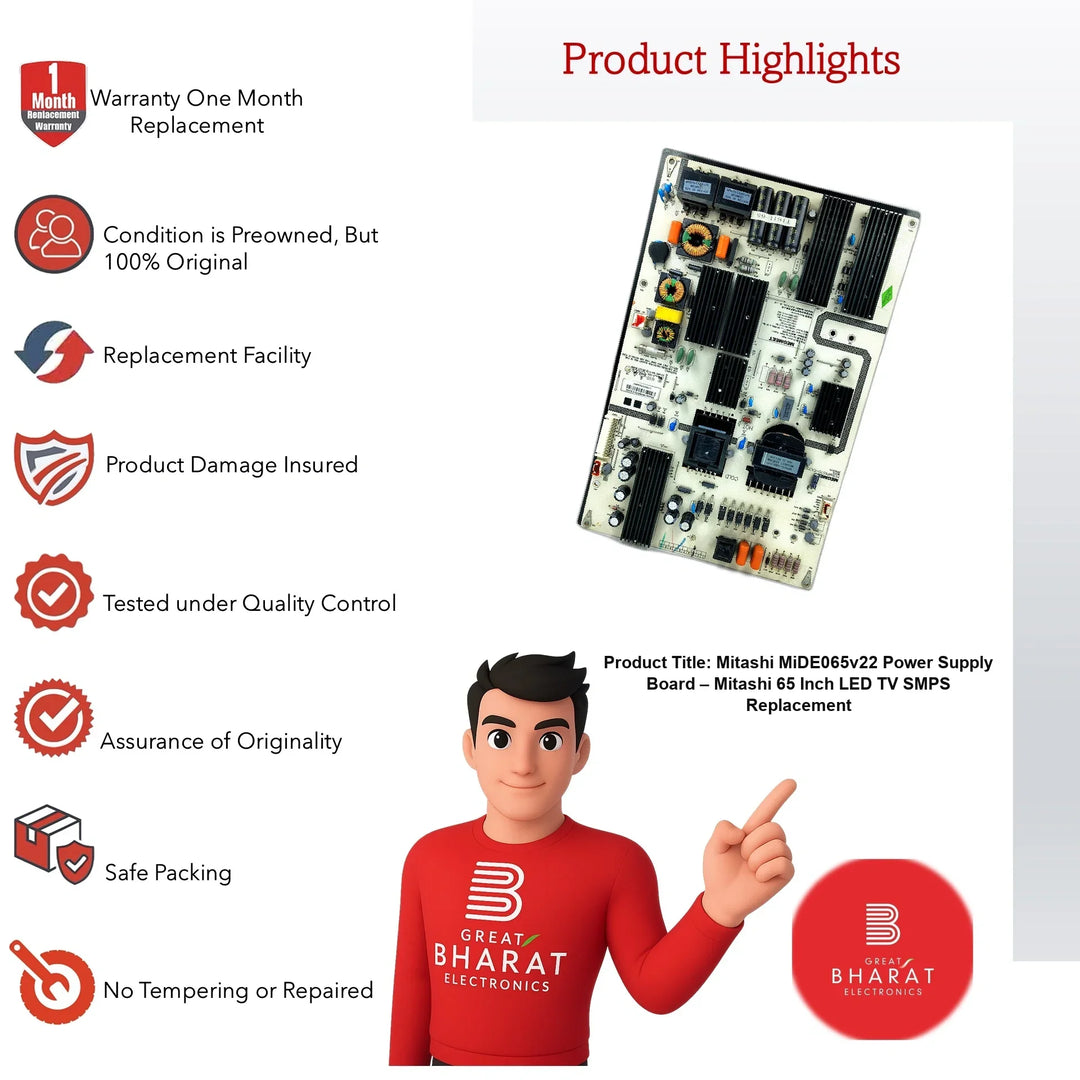 Mitashi MiDE065v22 Power Supply Board – Mitashi 65 Inch LED TV SMPS Replacement - Great Bharat Electronics