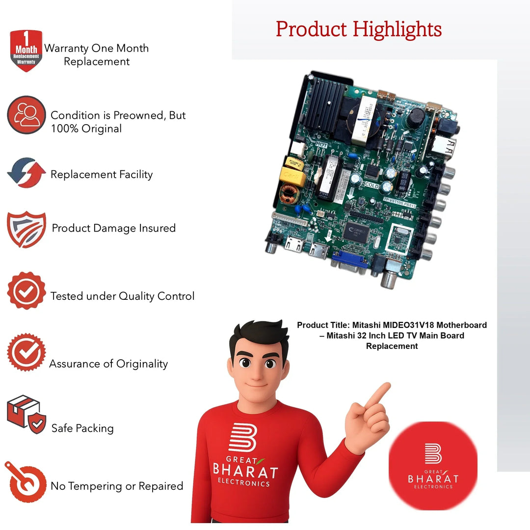 Mitashi MIDEO31V18 Motherboard – Mitashi 32 Inch LED TV Main Board Replacement - Great Bharat Electronics
