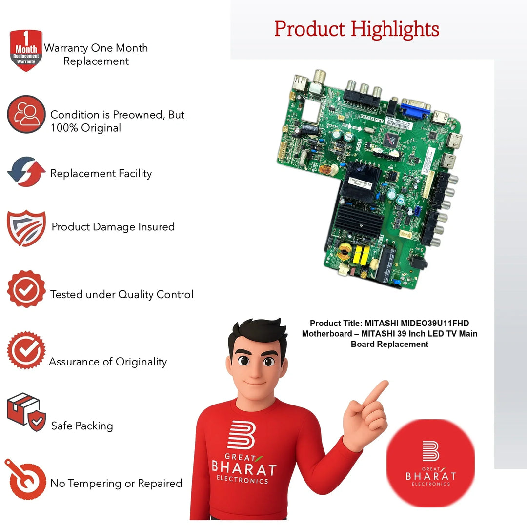 MITASHI MIDEO39U11FHD Motherboard – MITASHI 39 Inch LED TV Main Board Replacement - Great Bharat Electronics