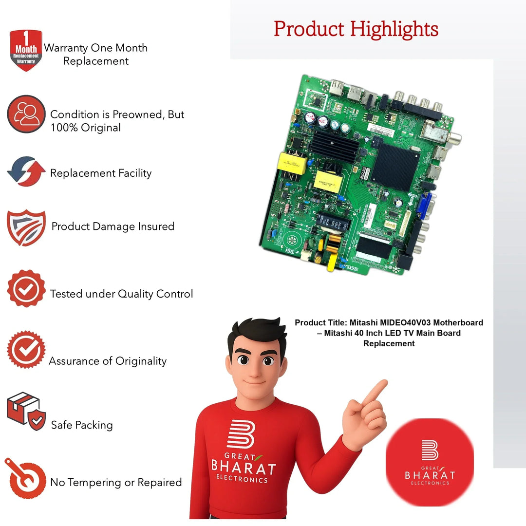 Mitashi MIDEO40V03 Motherboard – Mitashi 40 Inch LED TV Main Board Replacement - Great Bharat Electronics