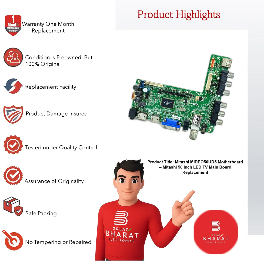 Mitashi MIDEO50UD5 Motherboard – Mitashi 50 Inch LED TV Main Board Replacement - Great Bharat Electronics
