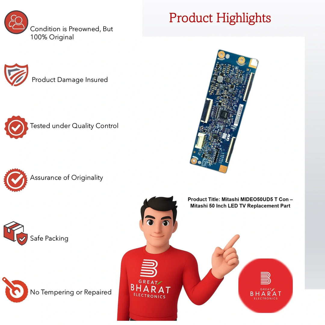 Mitashi MIDEO50UD5 T-Con Board – Mitashi 50 Inch LED TV Replacement Part - Great Bharat Electronics