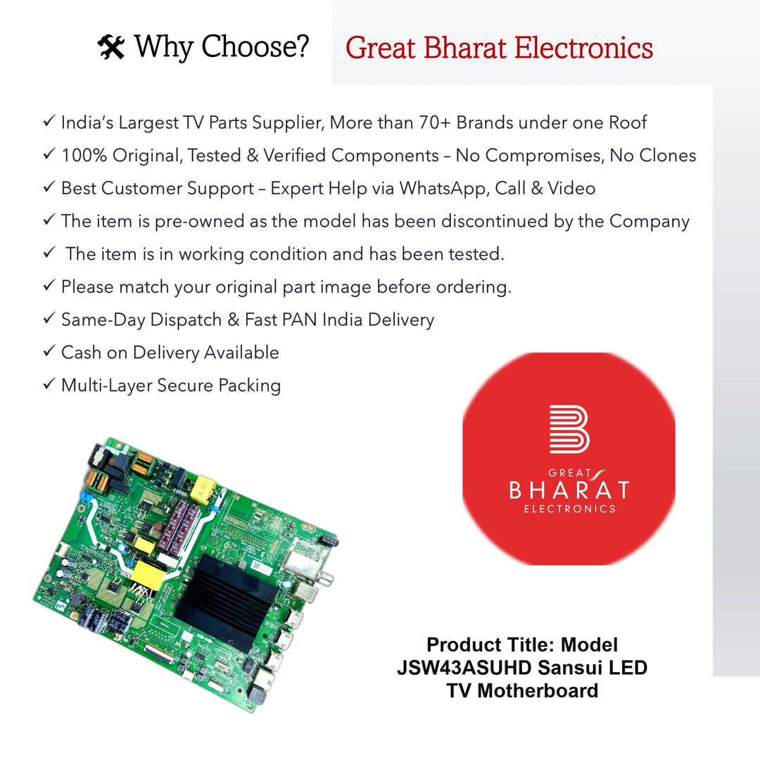 Model JSW43ASUHD Sansui LED TV Motherboard - Great Bharat Electronics
