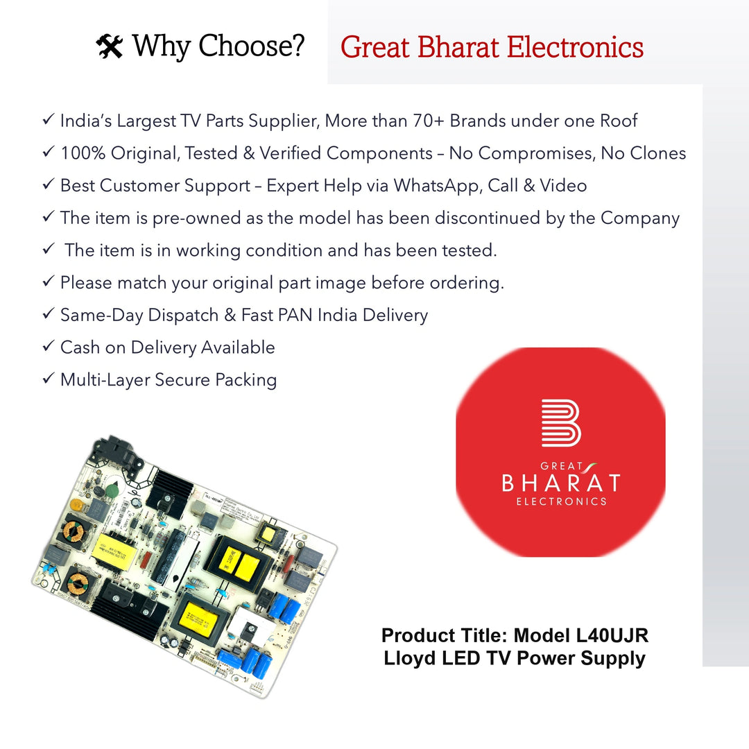 Model L40UJR Lloyd LED TV Power Supply - Great Bharat Electronics