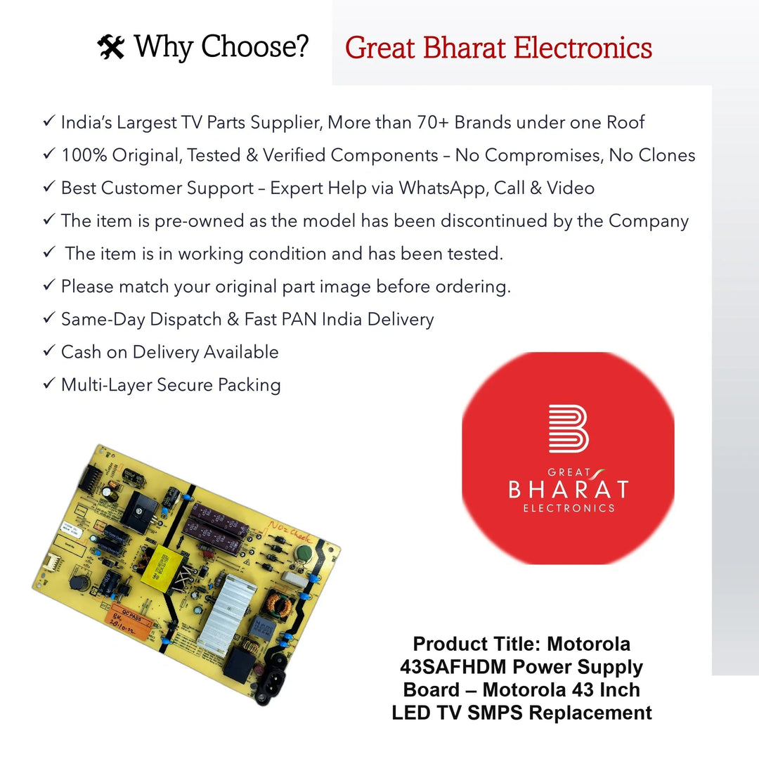 Motorola 43SAFHDM Power Supply Board – Motorola 43 Inch LED TV SMPS Replacement - Great Bharat Electronics